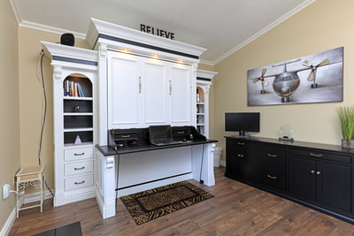 "Elegant custom-built Space saving desk Murphy Bed for a home Office by Amish artisans."