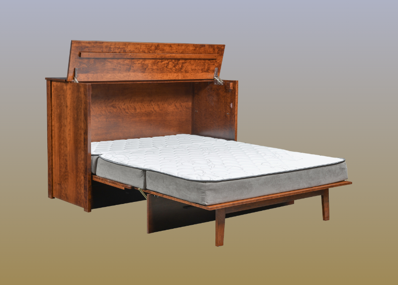 Amish Murphy Bed with Fold-Out Mattress and Storage Drawer - Custom Handcrafted Cabinet Bed