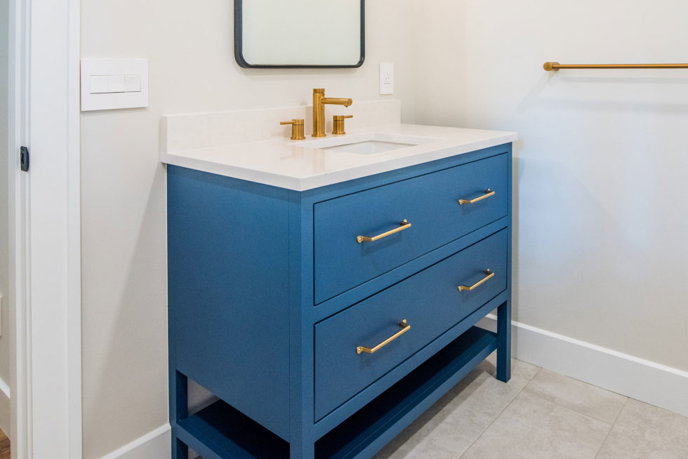 "Traditional Amish craftsmanship showcased in custom bathroom vanity cabinets."