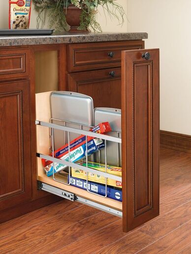 For Bathroom/Vanity - L-Shape Reversible Under Sink Pullout Organizer, with  BLUMOTION Soft-Close Slides by Rev-A-Shelf