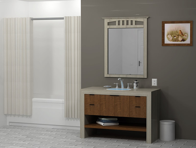 "Contemporary bathroom cabinetry by Amish artisans with a stylish 2 color finish."